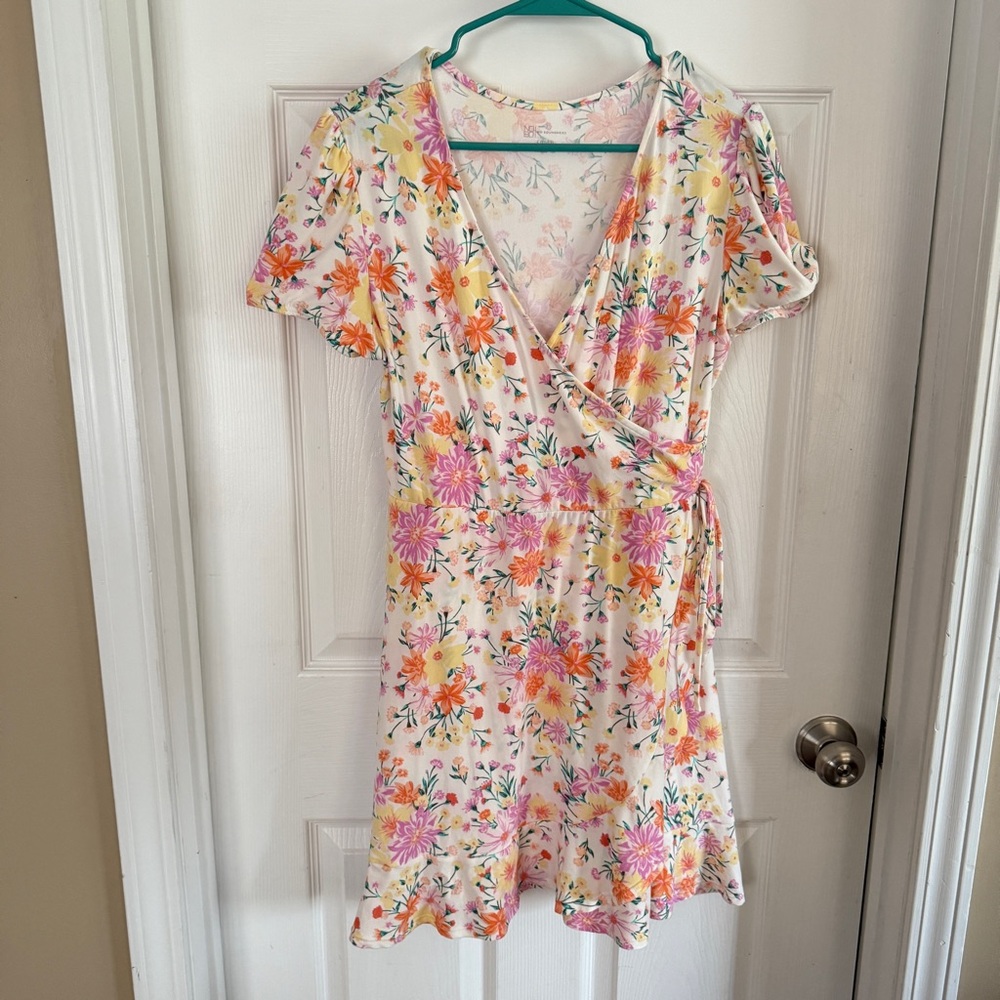 Floral Wrap Mini Dress by No Boundaries, Size L 11-13 - Boho Chic
